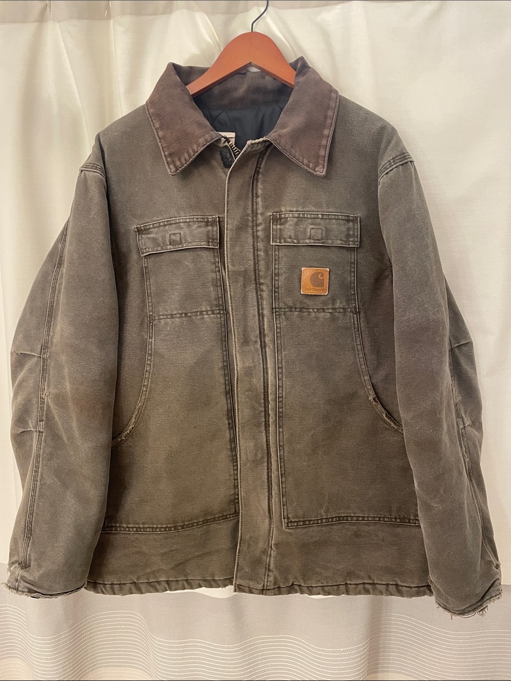 Carhartt Men's Brown Canvas Duck Barn Jacket with Corduroy Collar Made in USA